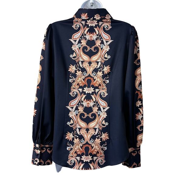 New! Boston Proper Women’s Sz M Button Up Long Sleeve Paisley Print Blouse, V574 - Picture 9 of 16